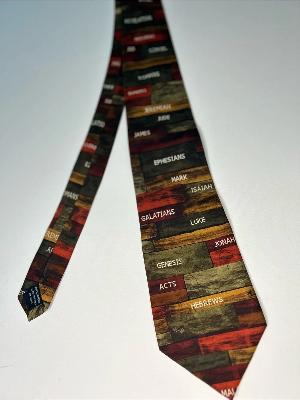 Vintage Larson Books of the Bible Silk Tie Stacked Block 100% Silk